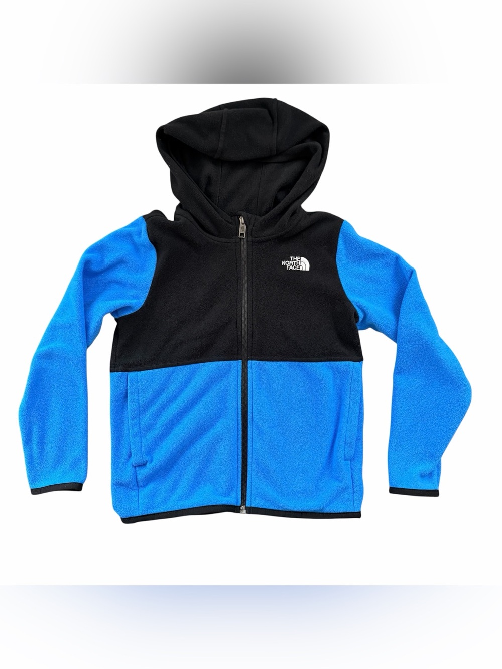 The North Face Kids Blue Black Fleece Hooded Zip Jacket Size 7